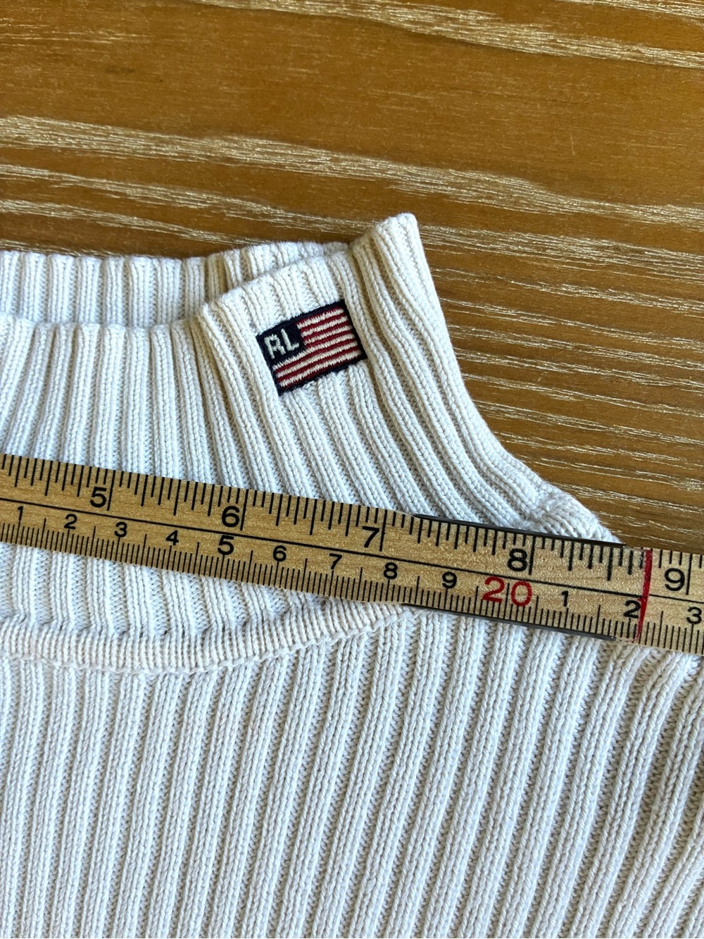 Vintage 80s polo jeans Ralph Lauren cream Rib-Knit Turtleneck Flag logo Patch S - Picture 9 of 14